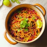 Rainbow Peanut Noodles with colorful veggies and creamy peanut sauce