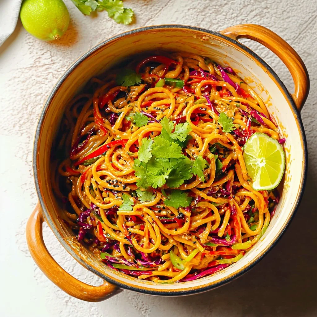 Rainbow Peanut Noodles with colorful veggies and creamy peanut sauce