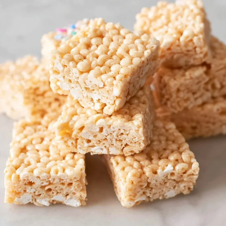 A plate of delicious homemade Rice Krispie Treats with colorful sprinkles