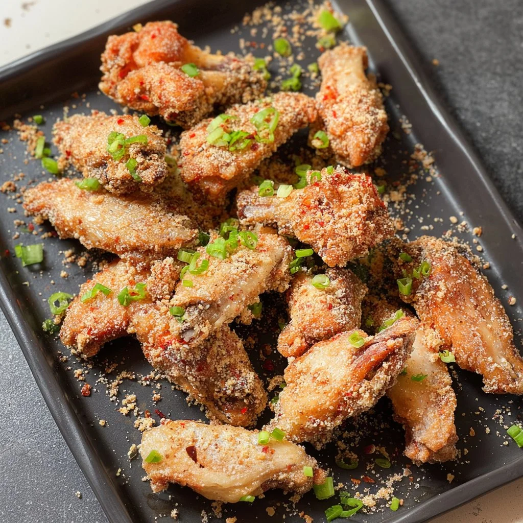 Delicious salt and pepper chicken wings served on a plate