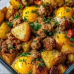 Sausage and Potato meal prep breakfast bowls prepared for nutritious mornings