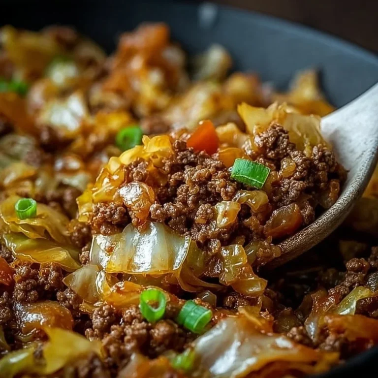 Savory beef and cabbage skillet dish cooked in a pan for a delicious meal