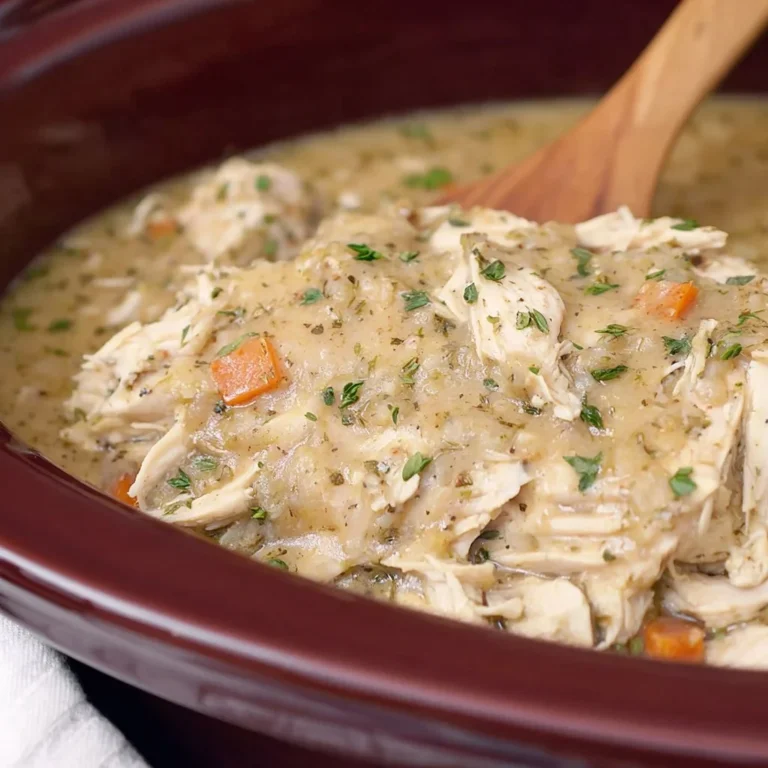Delicious slow cooker chicken and gravy served over mashed potatoes.