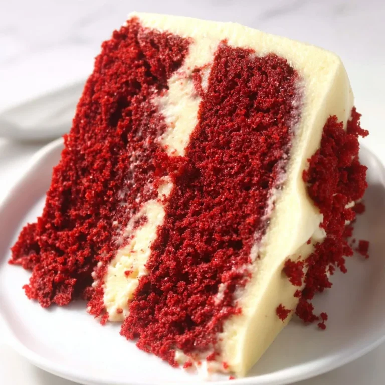 Deliciously soft red velvet cake topped with cream cheese frosting
