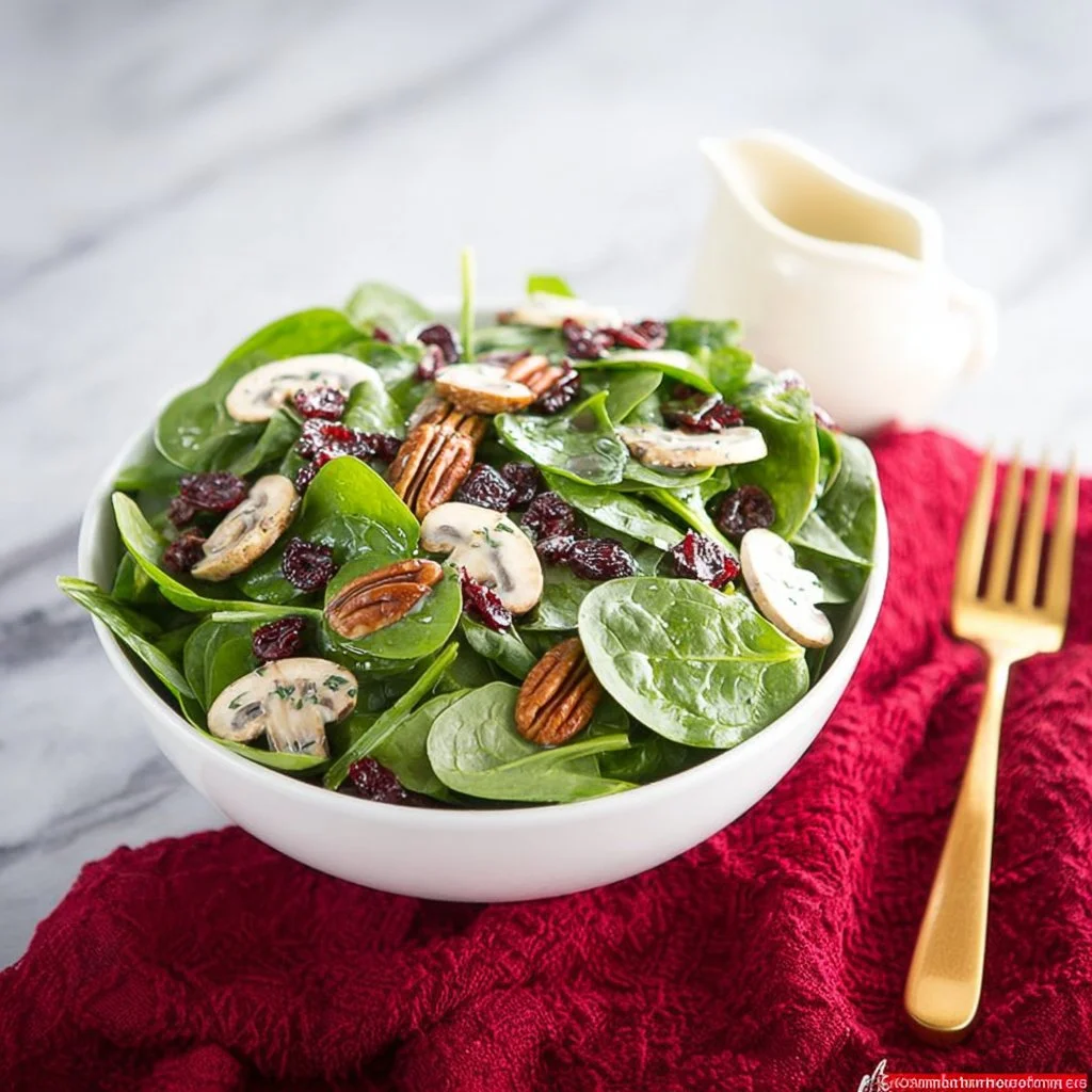 Spinach salad with creamy vinaigrette dressing and fresh vegetables