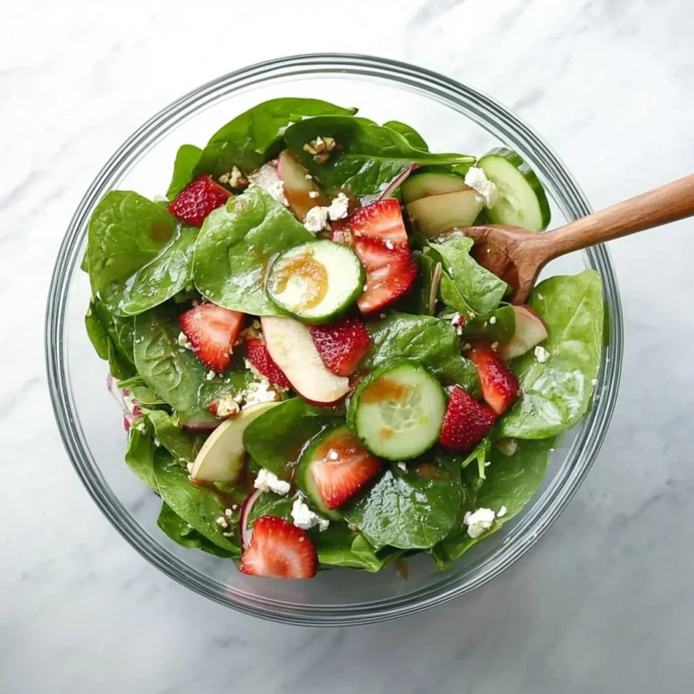 Strawberry Cucumber Spinach Salad served with apple cider vinaigrette