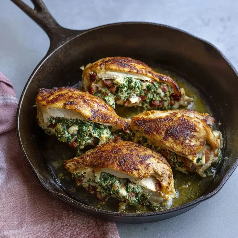 Creamy stuffed chicken breast recipe prepared with flavorful ingredients.