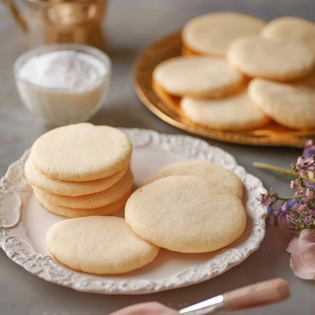 Freshly baked sugar cookies on a cooling rack