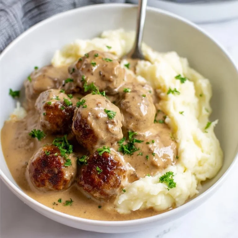 Delicious Swedish meatballs served with creamy gravy and lingonberry sauce