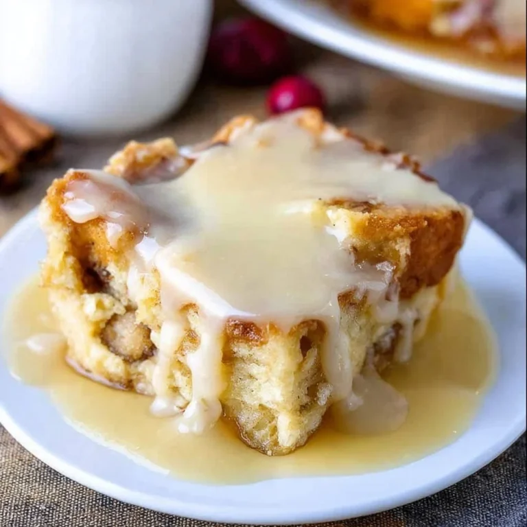 Delicious serving of the best bread pudding topped with caramel sauce