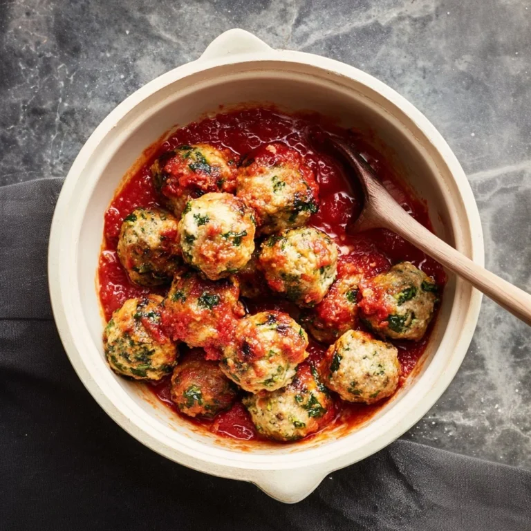 Turkey, Spinach & Cheese Meatballs served on a plate with herbs and cheese.