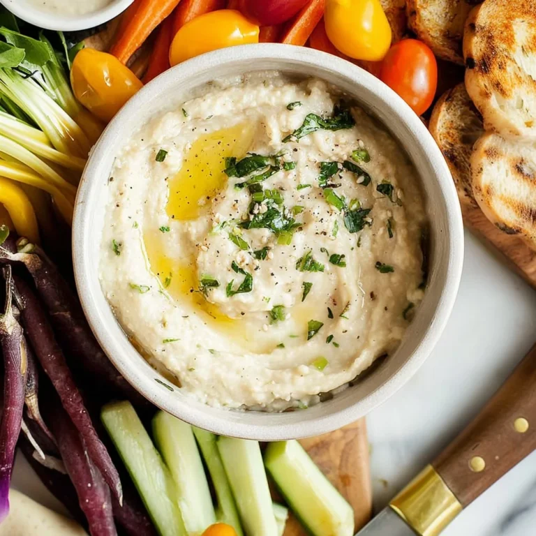 Delicious homemade white bean dip served with fresh vegetables and crackers.