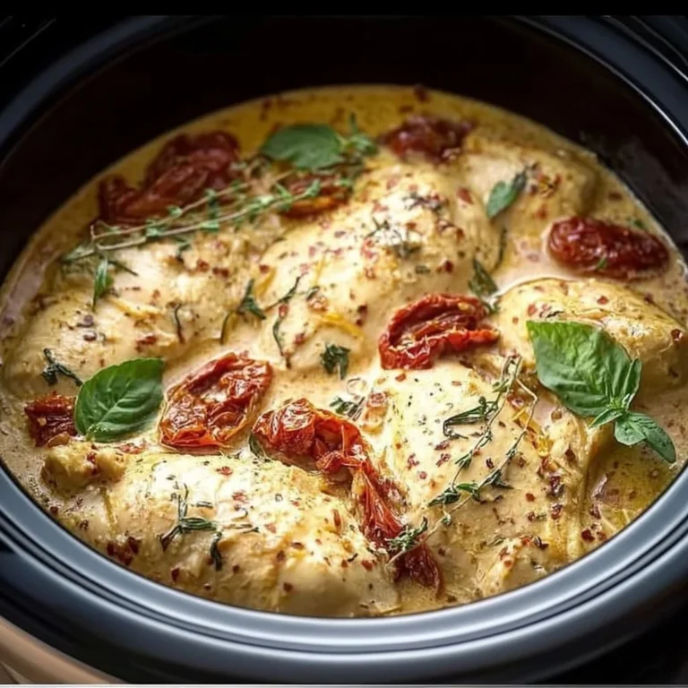 Delicious Crockpot Marry Me Chicken served with fresh herbs and garnishes