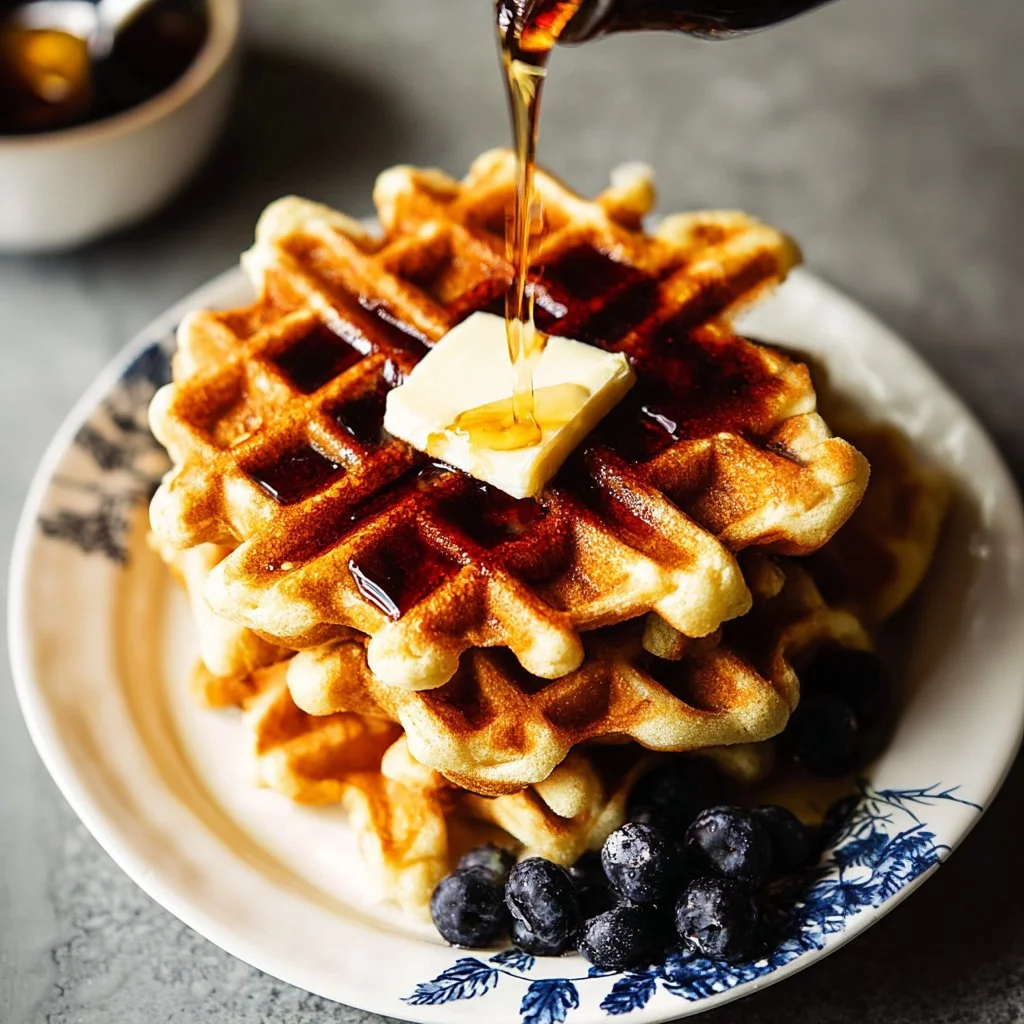 Delicious almond flour waffles topped with fresh berries