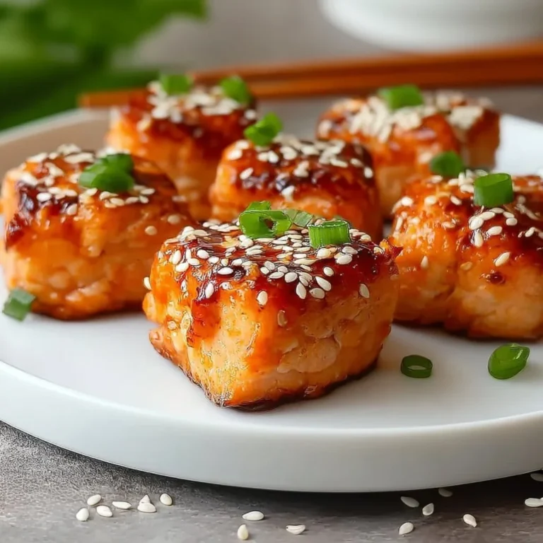 Delicious Bang Bang Salmon Bites served on a plate with garnishes.