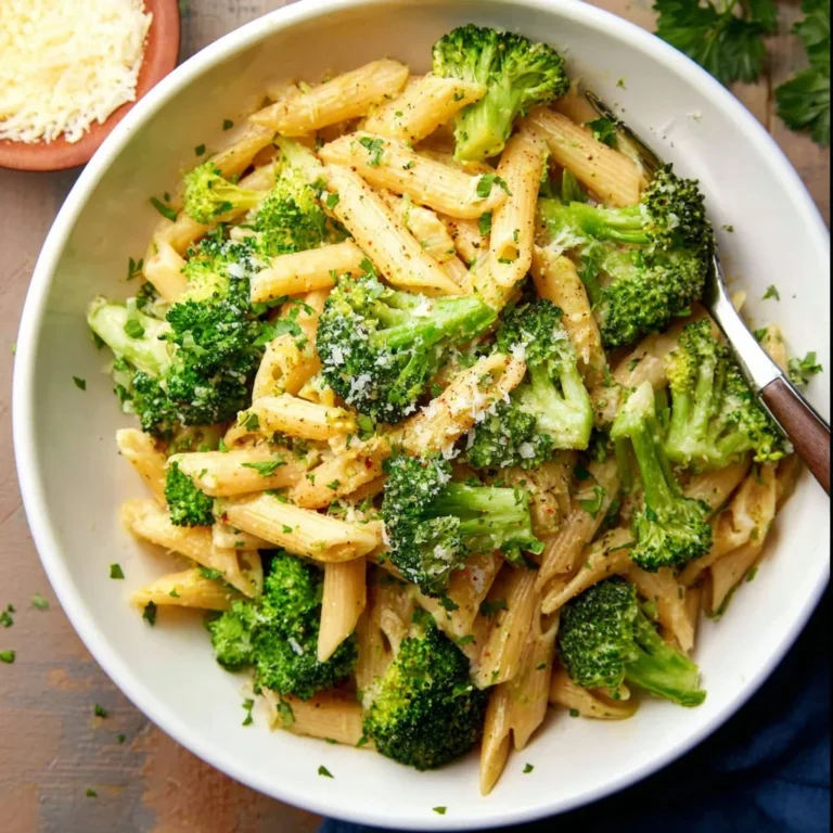 Delicious broccoli pasta served in a bowl with fresh herbs and parmesan cheese