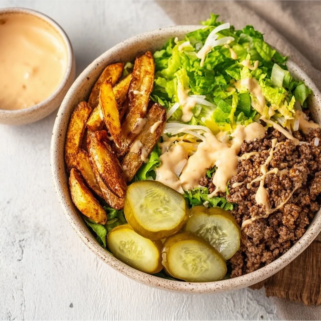 Delicious burger bowls with toppings, presenting a creative twist on comfort food