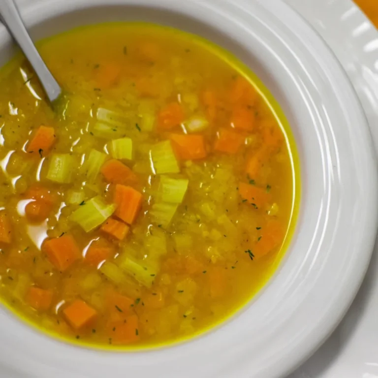 Bowl of easy vegan carrot and celery soup garnished with herbs