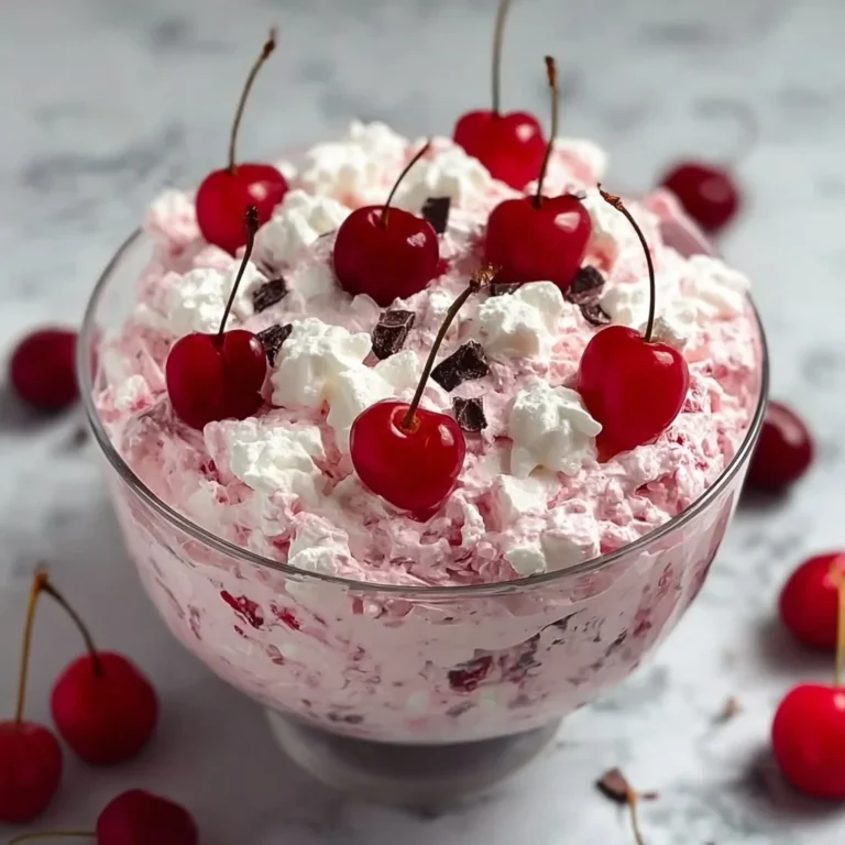 Delicious homemade Cherry Fluff dessert in a bowl
