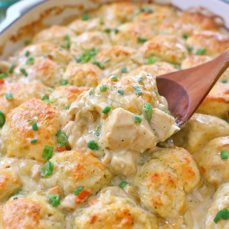 Delicious Chicken and Biscuits Casserole served in a baking dish