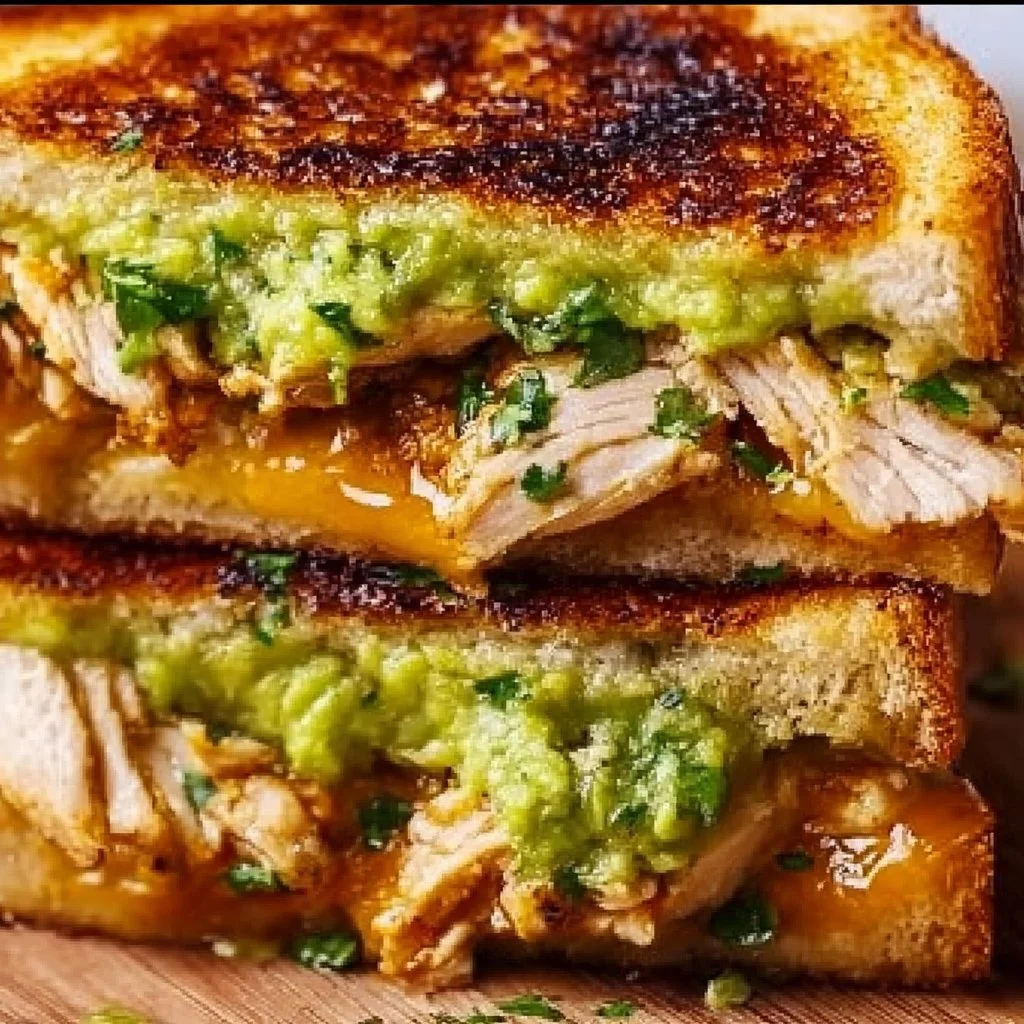 Delicious Chicken Avocado Melt sandwich on toasted bread with fresh ingredients