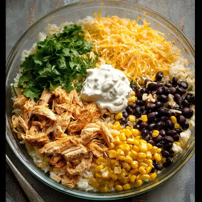 Baked Chicken Enchilada Rice Casserole topped with cheese and fresh herbs