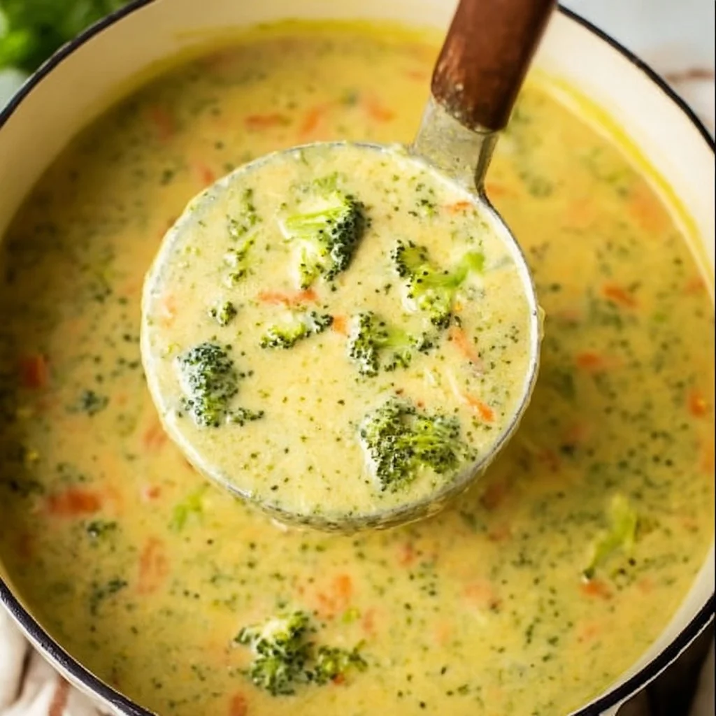 Delicious bowl of Broccoli Cheddar Soup topped with fresh herbs