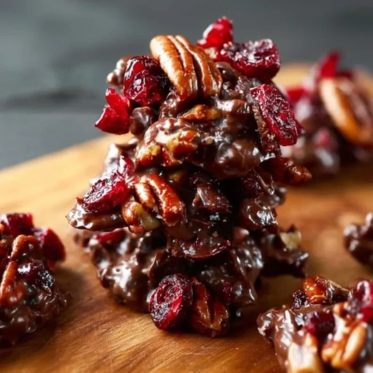 Delicious Cranberry Pecan Chocolate Clusters with chocolate drizzle