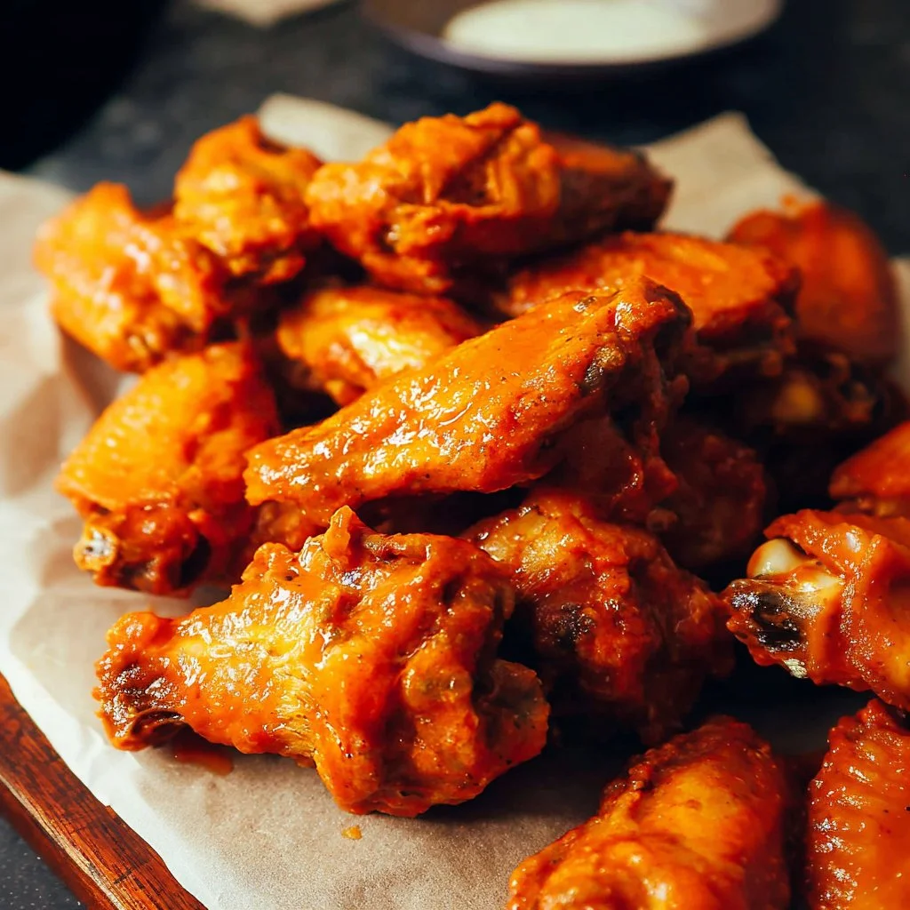 Plate of crispy baked buffalo wings ready for game day