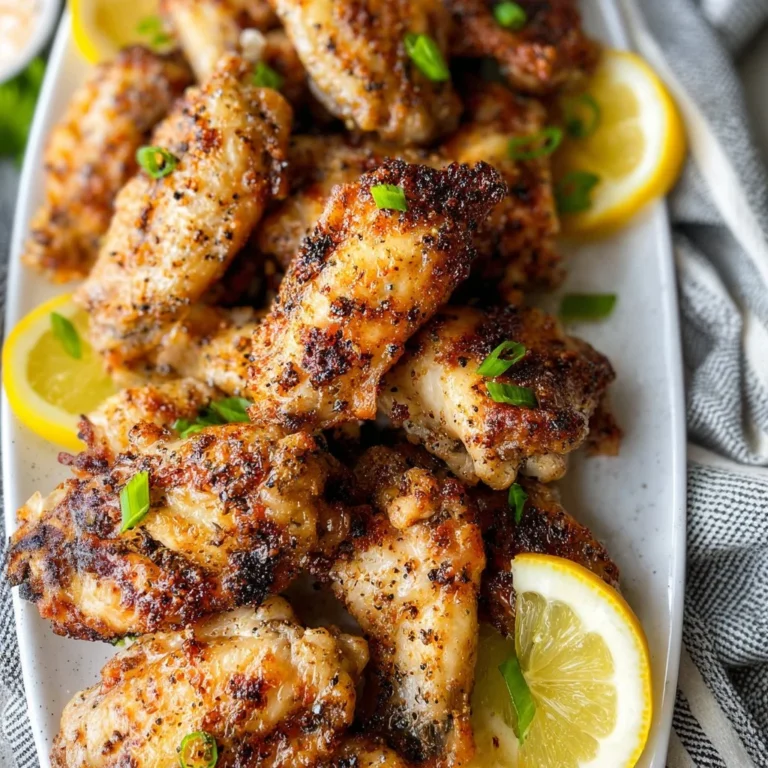 Delicious homemade lemon pepper wings garnished with lemon slices