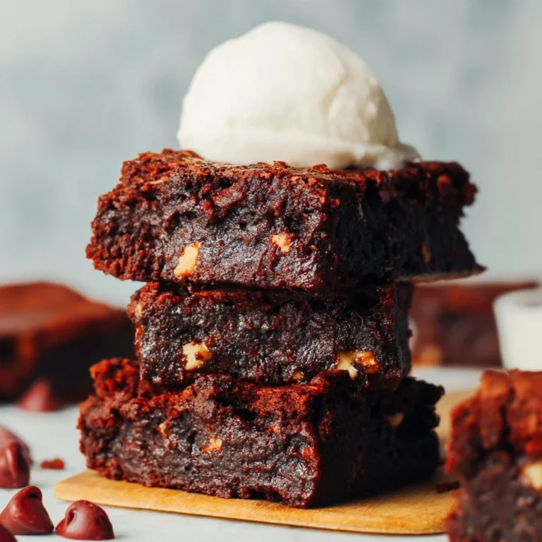 Fudgy sweet potato brownies served on a plate garnished with chocolate drizzle