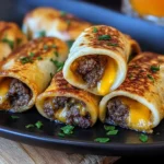 Delicious garlic butter beef cheeseburger rollups served on a plate