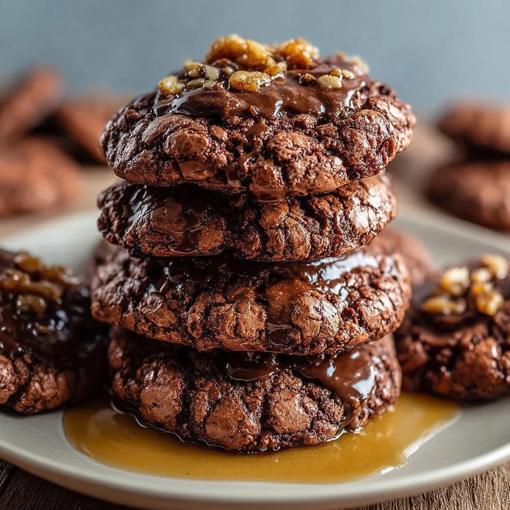 Delicious German chocolate brownie cookies topped with gooey frosting