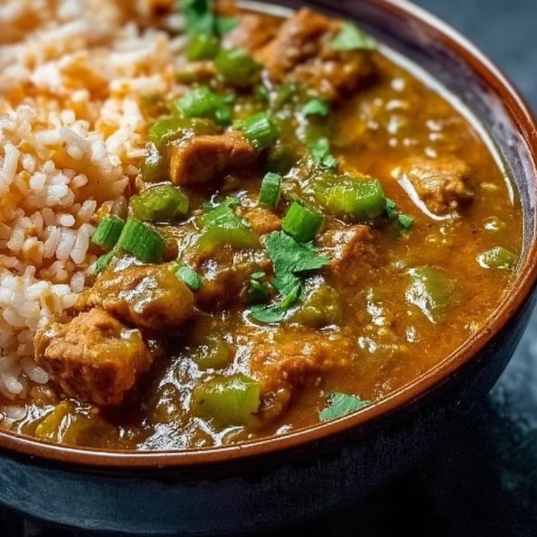 Bowl of Grandma's Chili Verde with Spanish Rice recipe on a rustic table