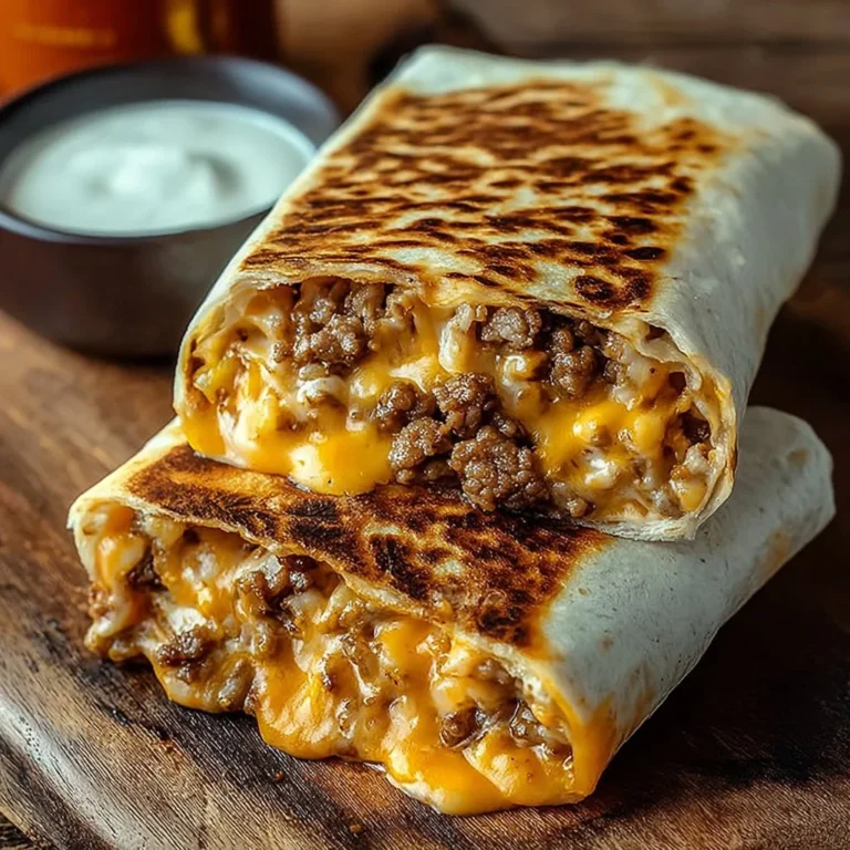 Grilled cheese burrito filled with melted cheese and savory ingredients