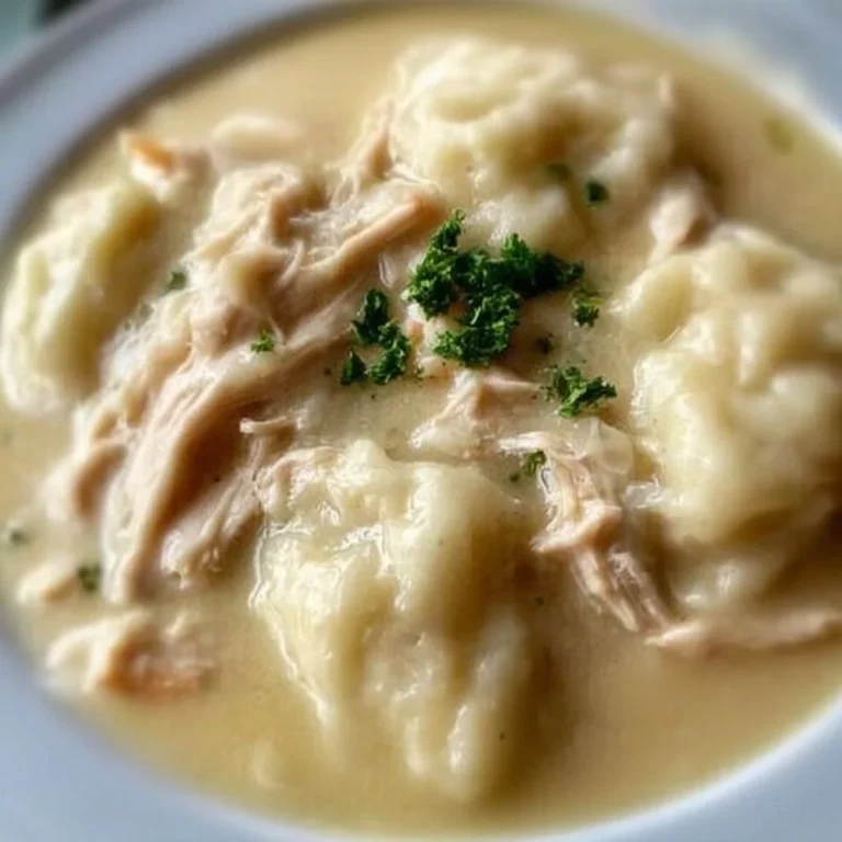 Homemade Cracker Barrel-Style Chicken and Dumplings in a bowl
