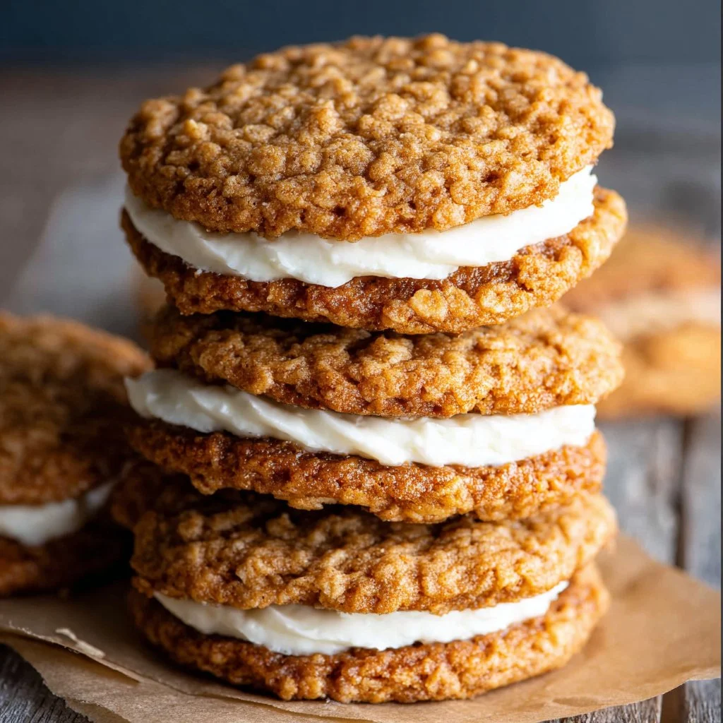 Delicious homemade oatmeal cream pies with creamy filling