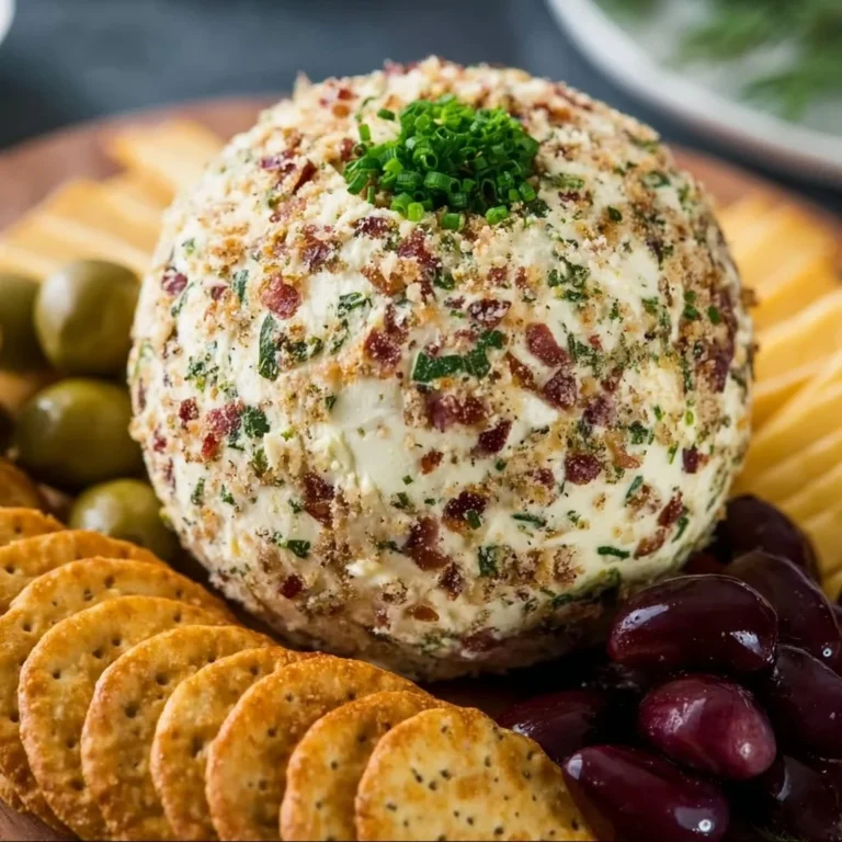 Delicious Dirty Martini Cheese Ball served with crackers