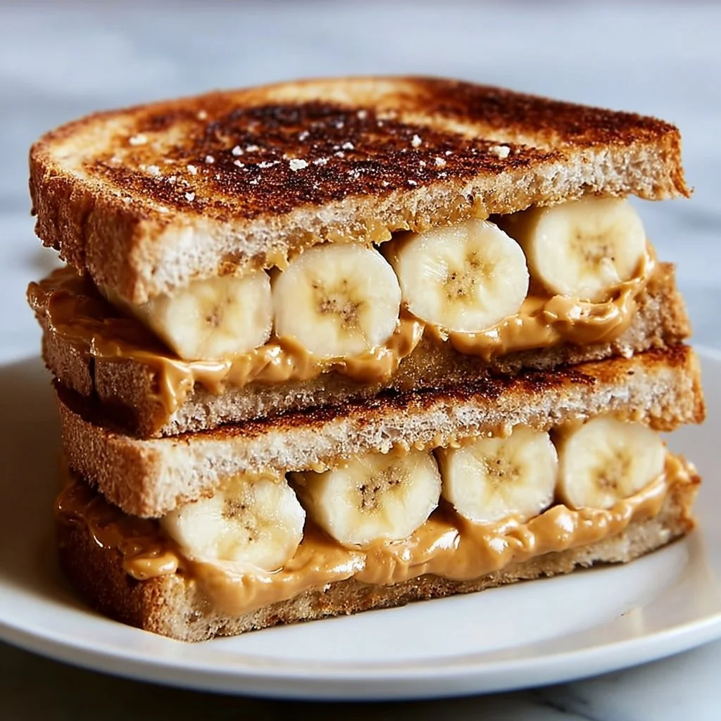 Grilled peanut butter banana sandwich served on a plate