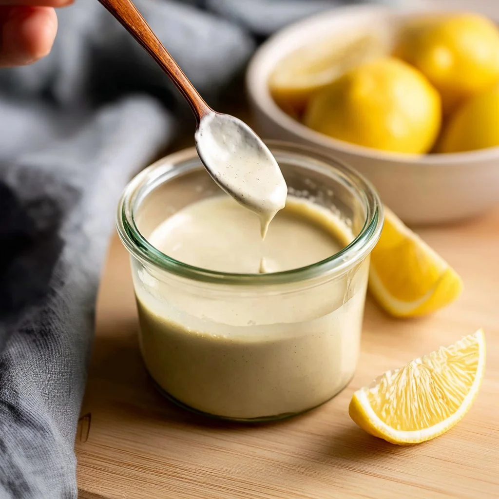 Delicious Lemon Tahini Sauce drizzled over fresh vegetables
