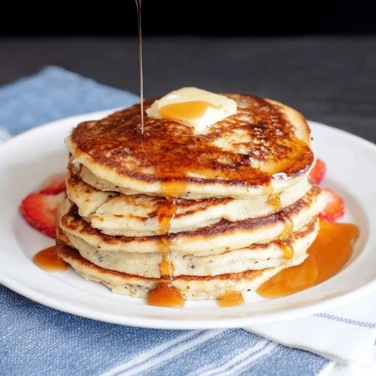 Fluffy protein pancakes stacked on a plate with fresh fruit