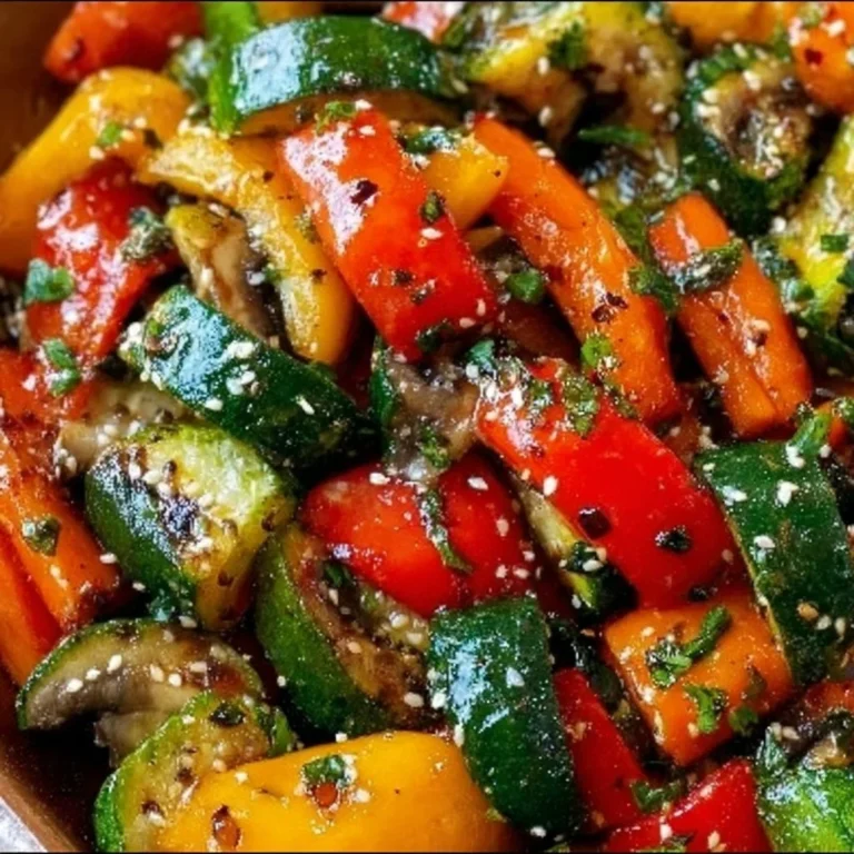 Colorful plate of quick sautéed vegetables including bell peppers and broccoli