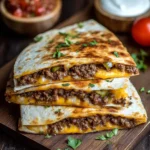 Smashburger Quesadillas served with cheese and toppings on a plate