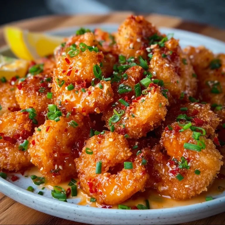 Spicy Bang Bang Shrimp served with a creamy sauce on a plate
