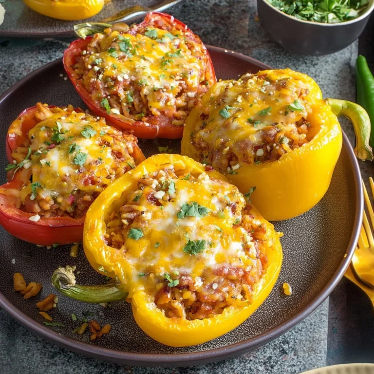Spicy vegetarian stuffed peppers topped with fresh herbs and spices