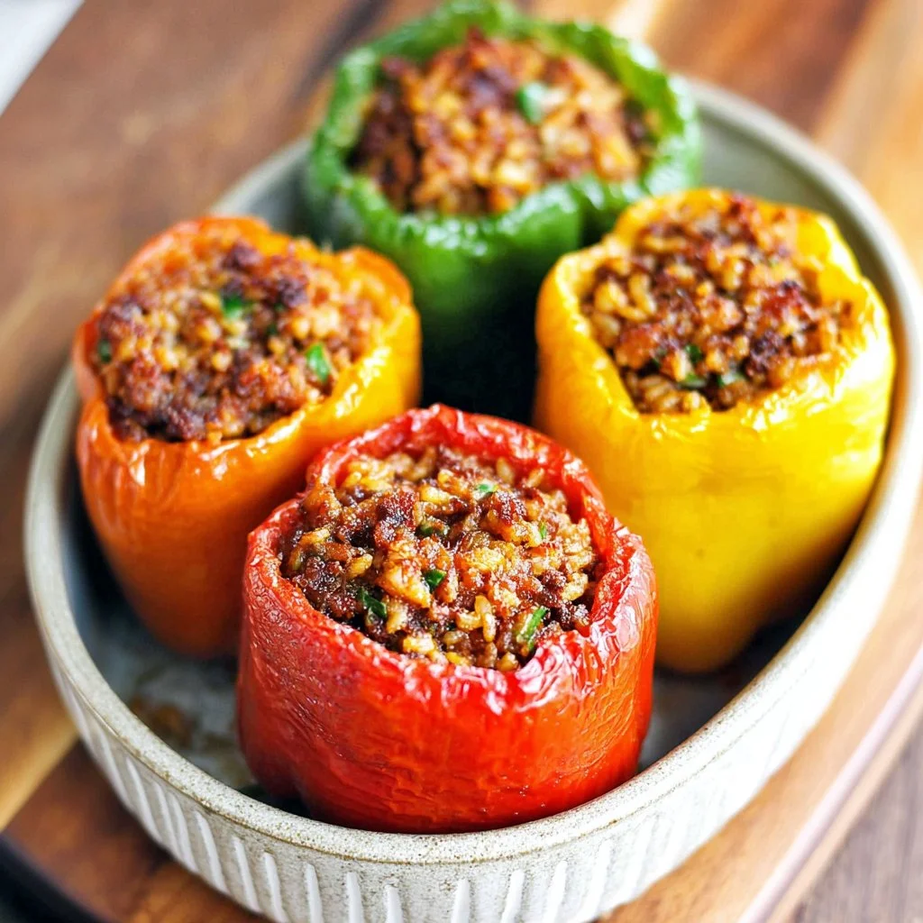Delicious stuffed peppers without rice, showcasing a healthy meal option.