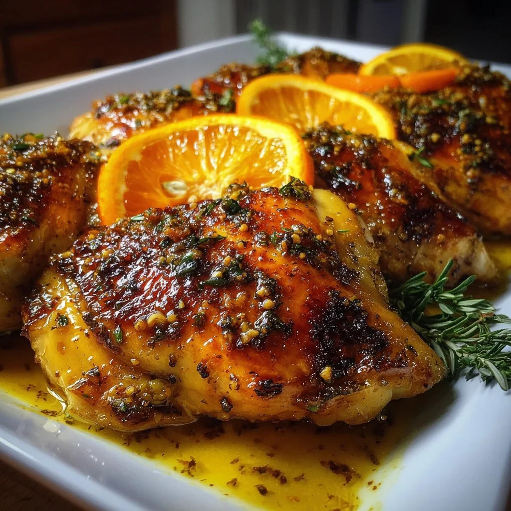 Deliciously roasted orange chicken with a sweet and savory glaze