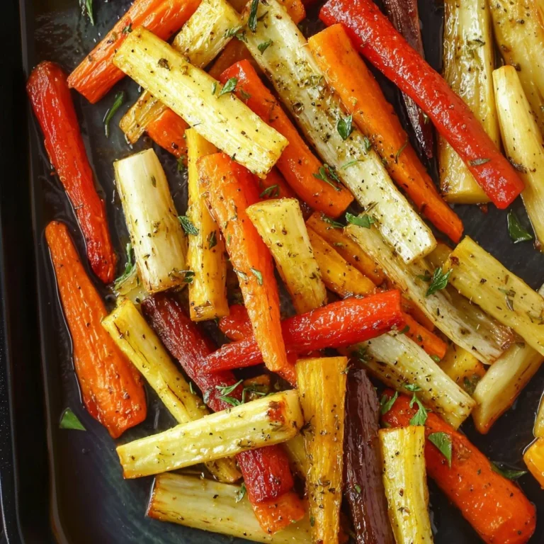 Bowl of honey roasted carrots and parsnips garnished with herbs