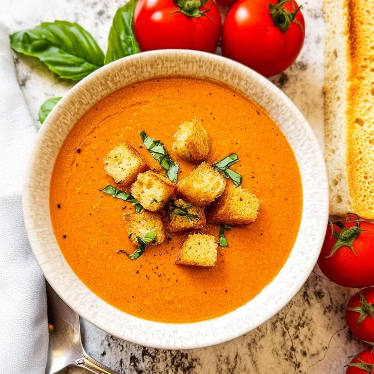 A warm bowl of tomato basil soup garnished with fresh basil leaves.