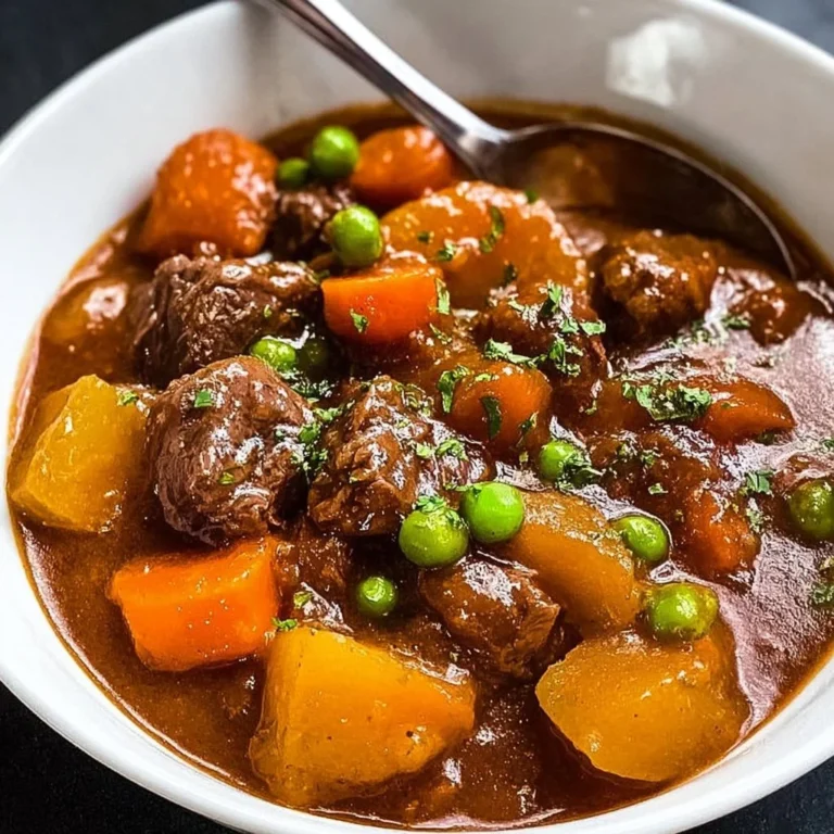 Delicious bowl of slow cooker beef stew with vegetables and herbs